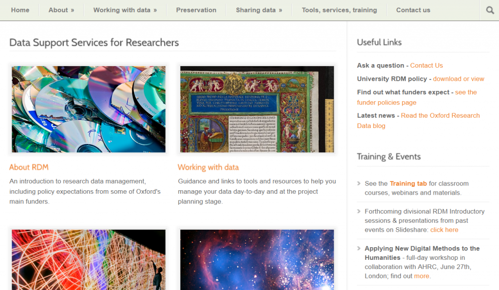Oxford University Research Data Support website