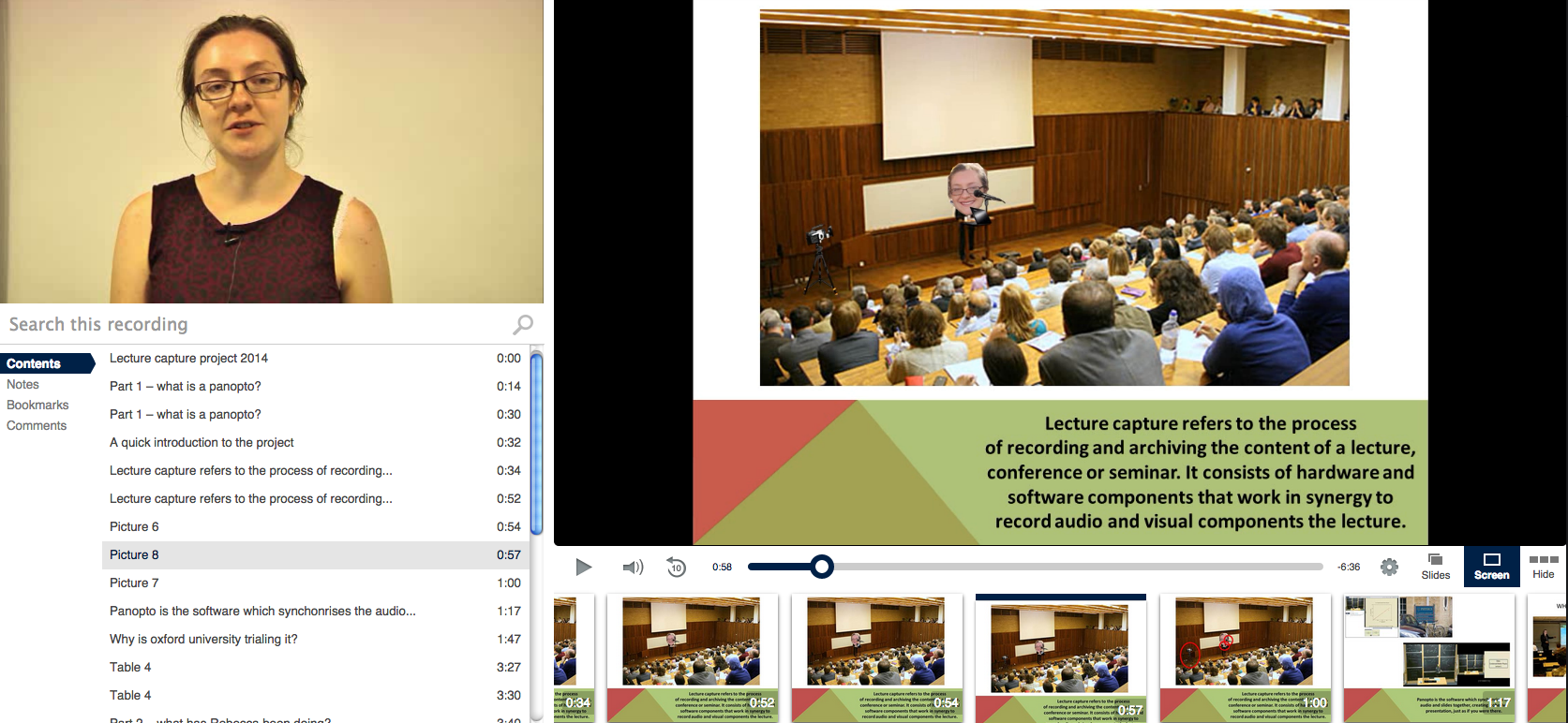 How my presentation appears to a viewer through Panopto