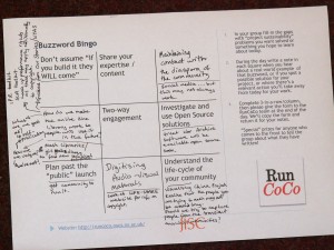 The RunCoCo team asked delegates to fill-in bingo cards to record their experiences of the day