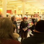 Workshop participants shelter in a dept store